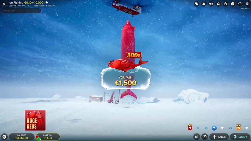 Ice Fishing money wheel — 53-segment live casino game show